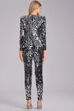 Deep V Neck Mirror Sequin Two Piece Pant Set