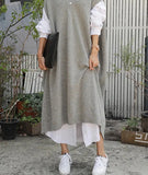 Women Oversize Long Knitted Casual Sleeveless Sweater