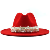 Lashiinta Wool Pearl Ribbon Fedora Hat