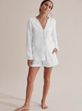 white cotton short set with long sleeve shirt