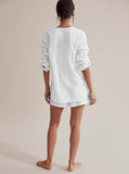 white cotton short set with long sleeve shirt