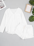 white cotton short set with long sleeve shirt