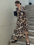 Trinika Leopard Print V-Neck Split Dress