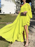 Yeziana Loose Pleated  One-Shoulder Maxi Dresses