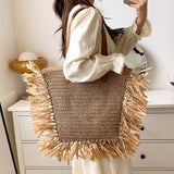 Tassel Straw Shoulder Bag Large